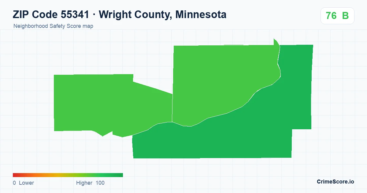 ZIP Code 55341 in Wright County, Minnesota neighborhood Safety Score map