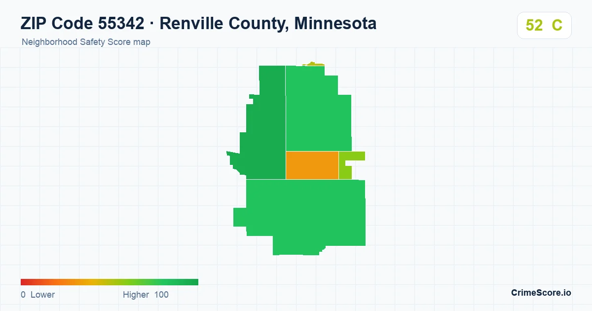 ZIP Code 55342 in Renville County, Minnesota neighborhood Safety Score map