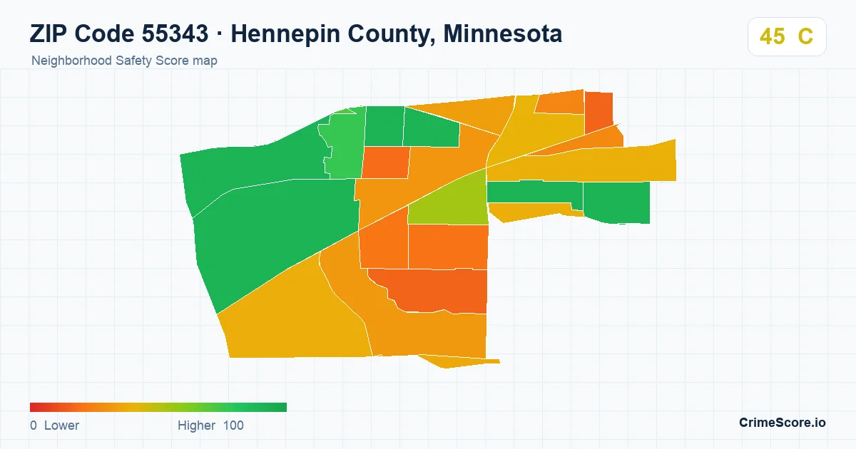 ZIP Code 55343 in Hennepin County, Minnesota neighborhood Safety Score map