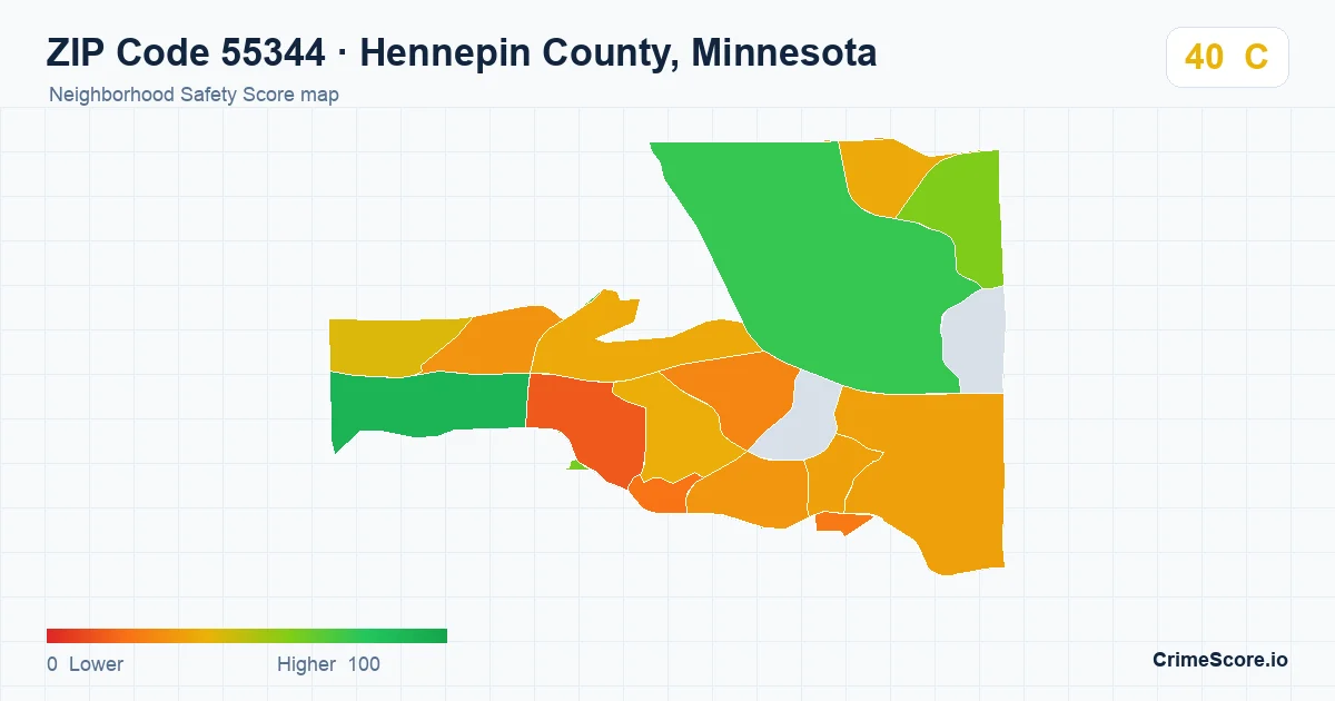 ZIP Code 55344 in Hennepin County, Minnesota neighborhood Safety Score map