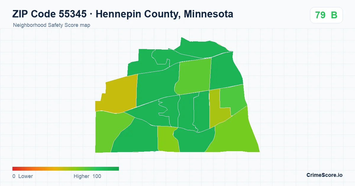 ZIP Code 55345 in Hennepin County, Minnesota neighborhood Safety Score map