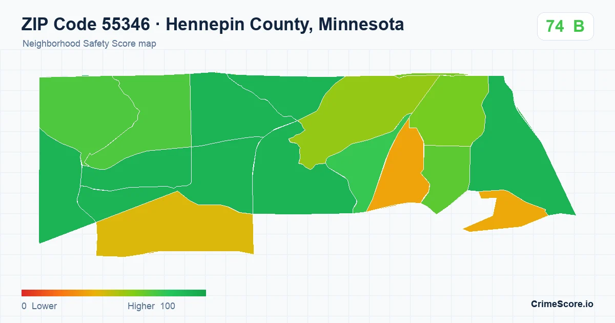 ZIP Code 55346 in Hennepin County, Minnesota neighborhood Safety Score map