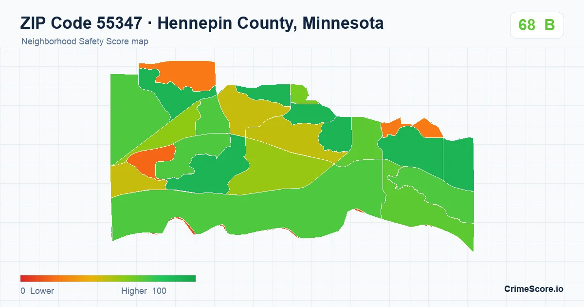 ZIP Code 55347 in Hennepin County, Minnesota neighborhood Safety Score map