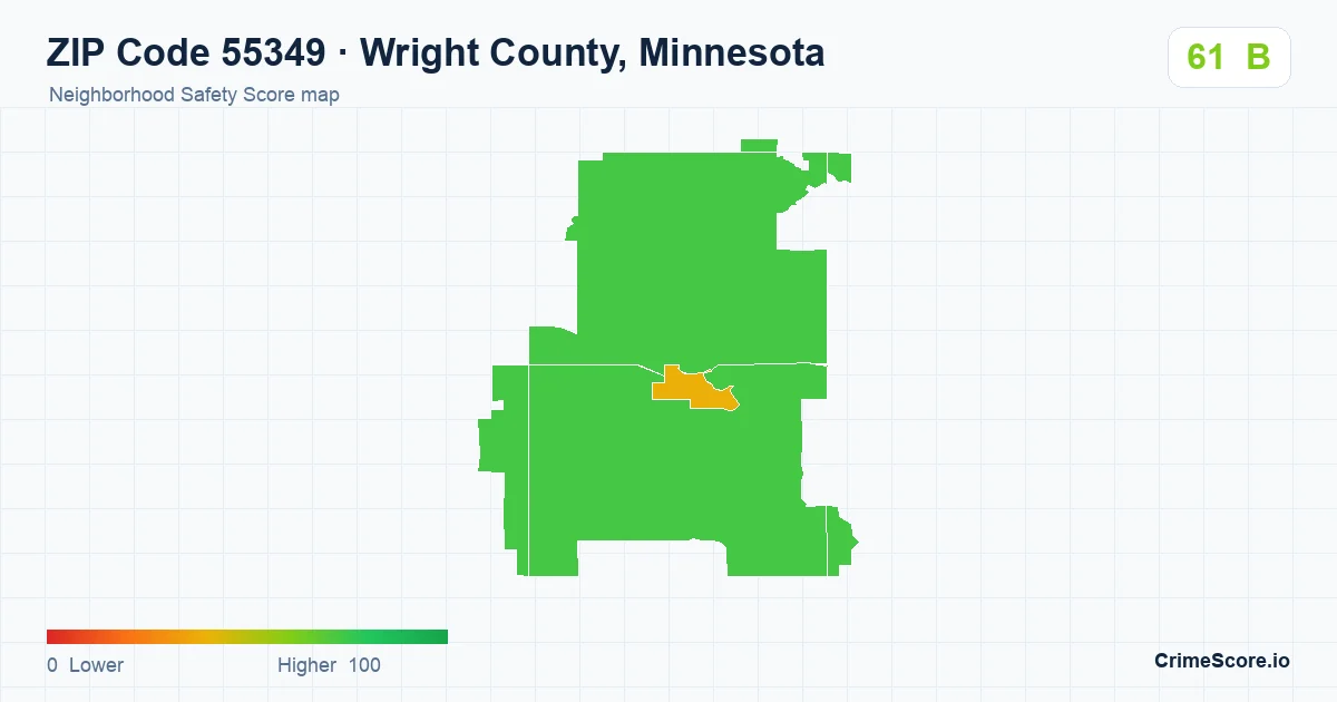 ZIP Code 55349 in Wright County, Minnesota neighborhood Safety Score map
