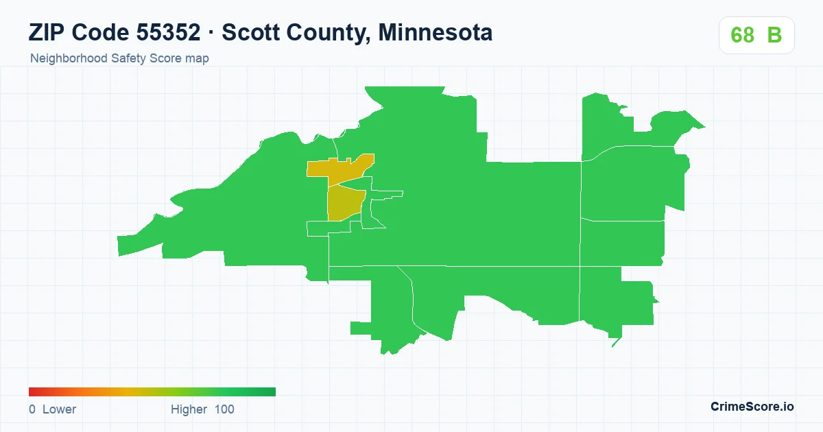ZIP Code 55352 in Scott County, Minnesota neighborhood Safety Score map
