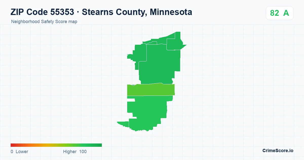 ZIP Code 55353 in Stearns County, Minnesota neighborhood Safety Score map