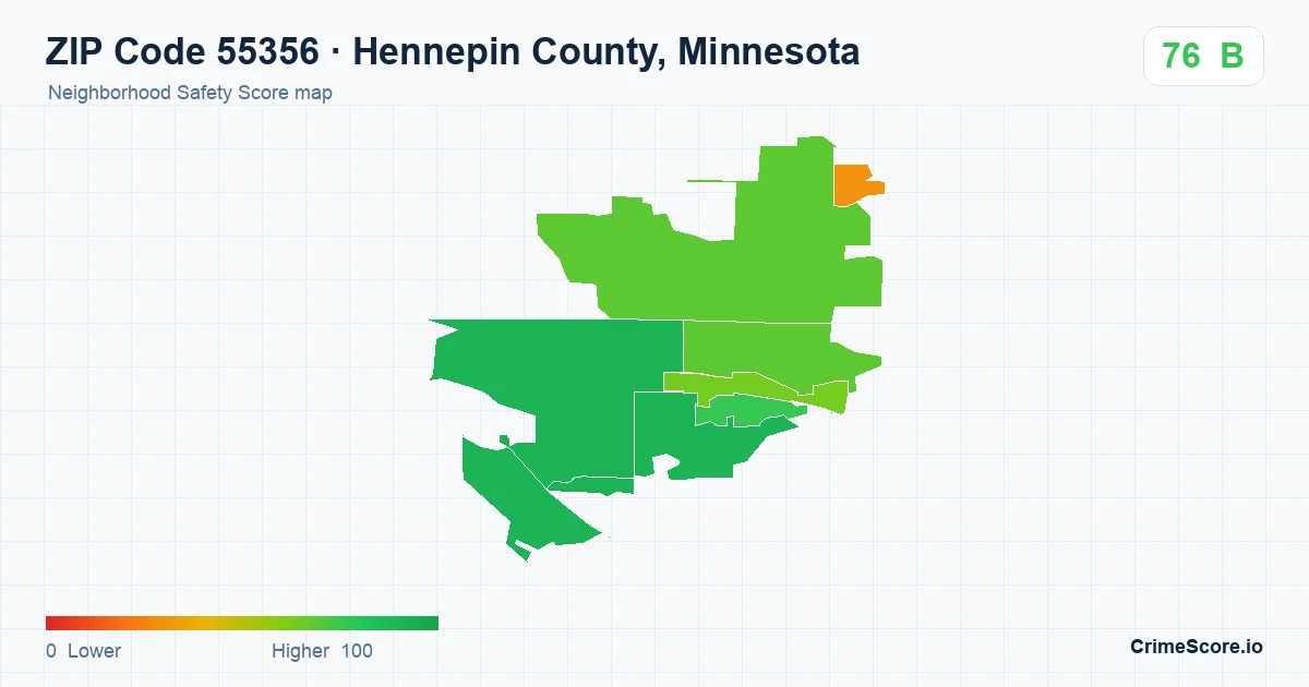 ZIP Code 55356 in Hennepin County, Minnesota neighborhood Safety Score map
