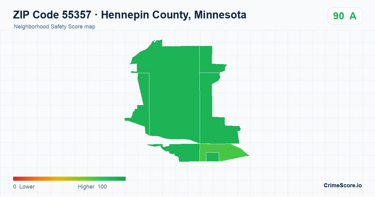 ZIP Code 55357 in Hennepin County, Minnesota neighborhood Safety Score map