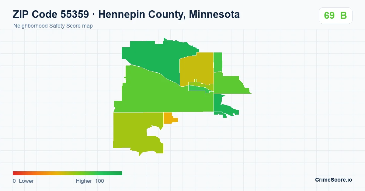 ZIP Code 55359 in Hennepin County, Minnesota neighborhood Safety Score map