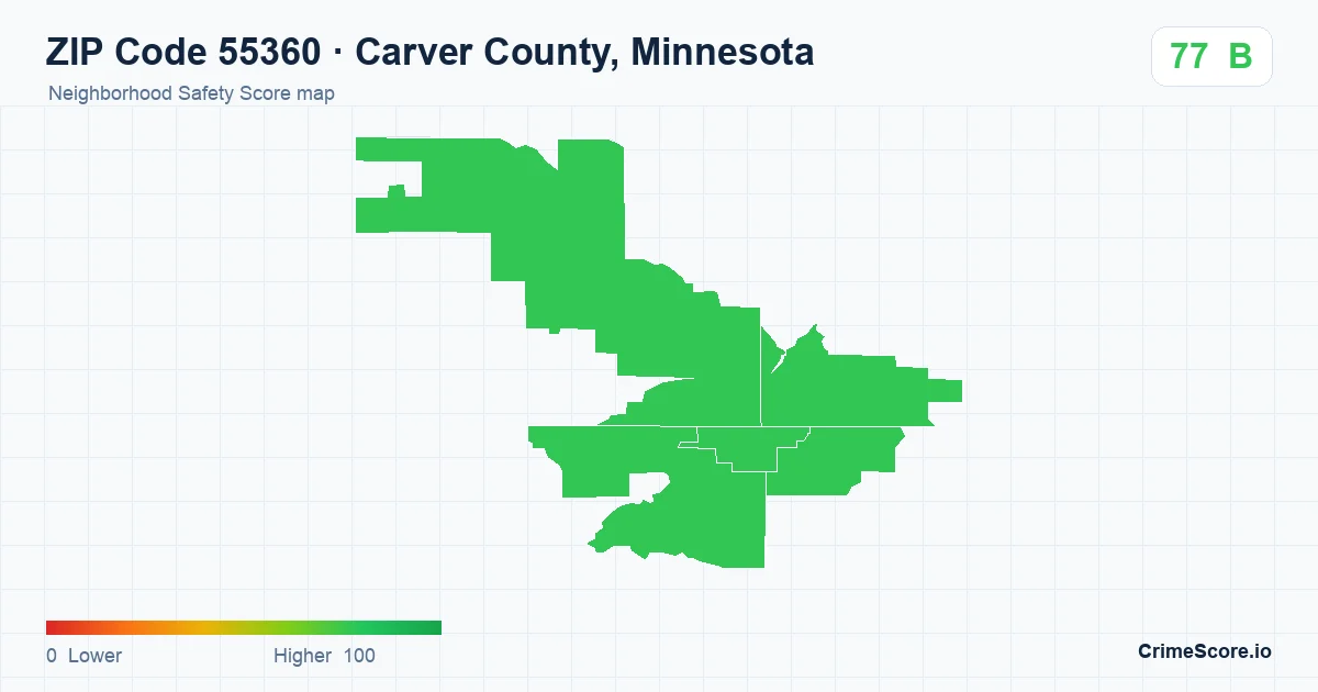 ZIP Code 55360 in Carver County, Minnesota neighborhood Safety Score map