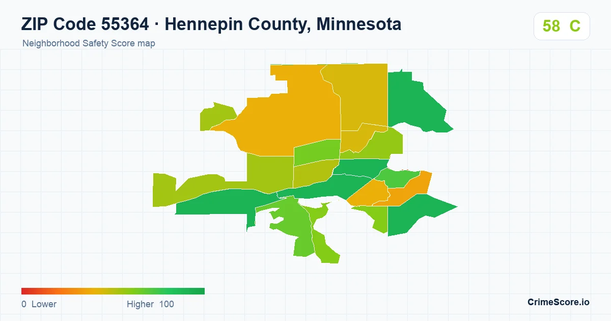 ZIP Code 55364 in Hennepin County, Minnesota neighborhood Safety Score map