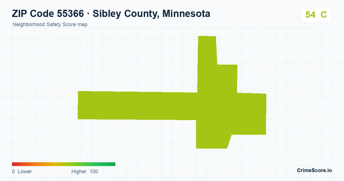 ZIP Code 55366 in Sibley County, Minnesota neighborhood Safety Score map