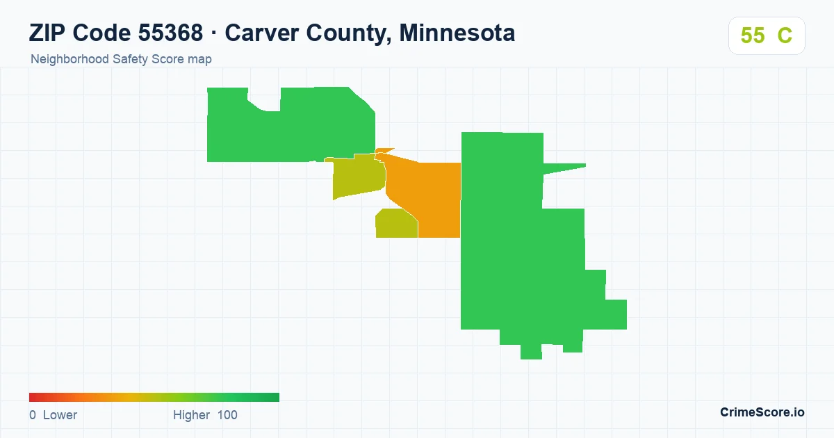ZIP Code 55368 in Carver County, Minnesota neighborhood Safety Score map