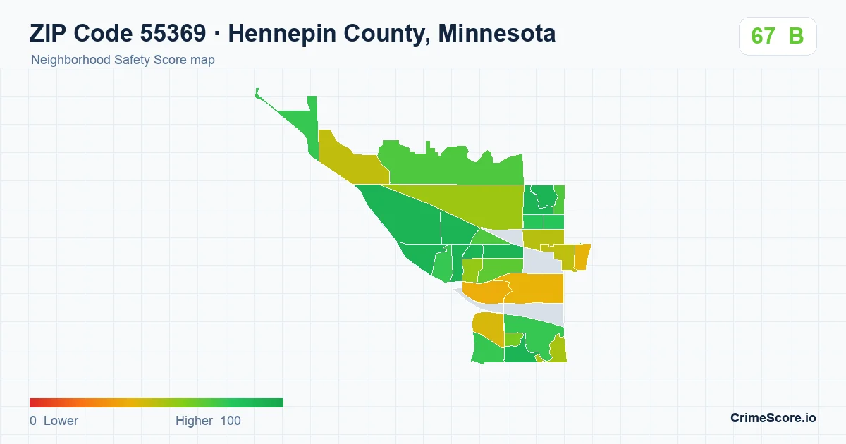 ZIP Code 55369 in Hennepin County, Minnesota neighborhood Safety Score map