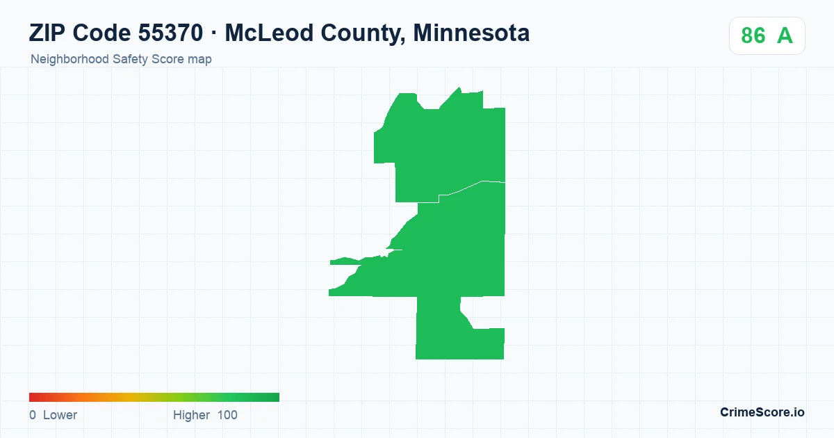 ZIP Code 55370 in McLeod County, Minnesota neighborhood Safety Score map