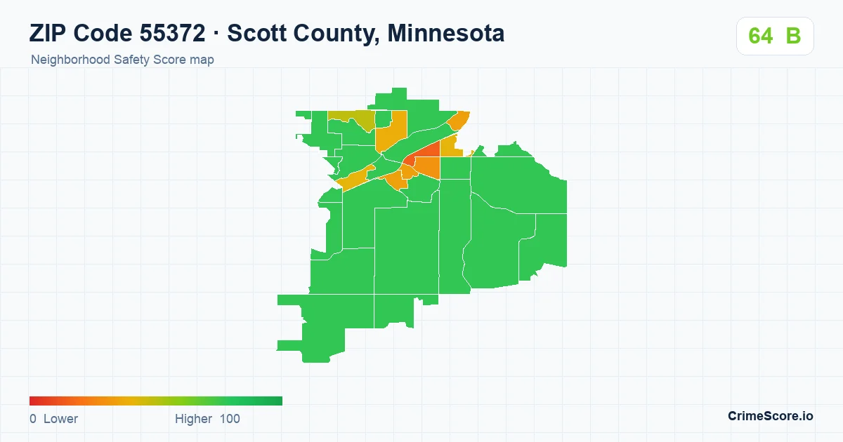ZIP Code 55372 in Scott County, Minnesota neighborhood Safety Score map