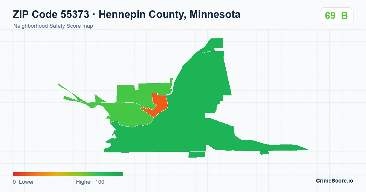 ZIP Code 55373 in Hennepin County, Minnesota neighborhood Safety Score map