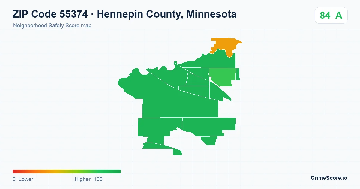 ZIP Code 55374 in Hennepin County, Minnesota neighborhood Safety Score map