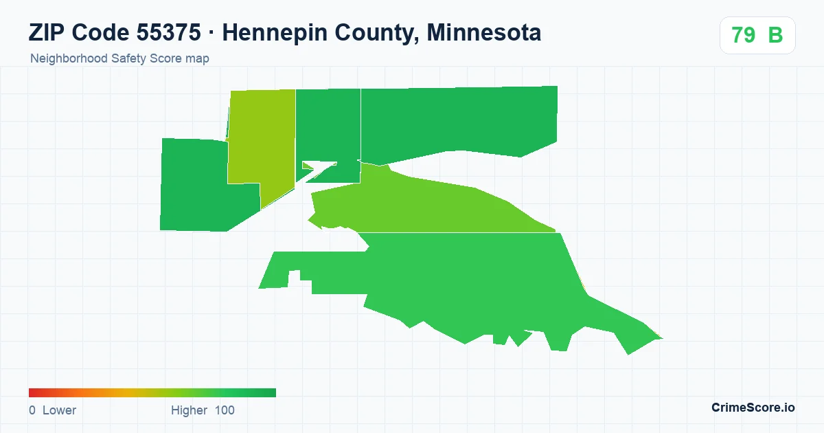 ZIP Code 55375 in Hennepin County, Minnesota neighborhood Safety Score map