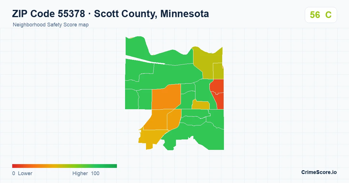 ZIP Code 55378 in Scott County, Minnesota neighborhood Safety Score map