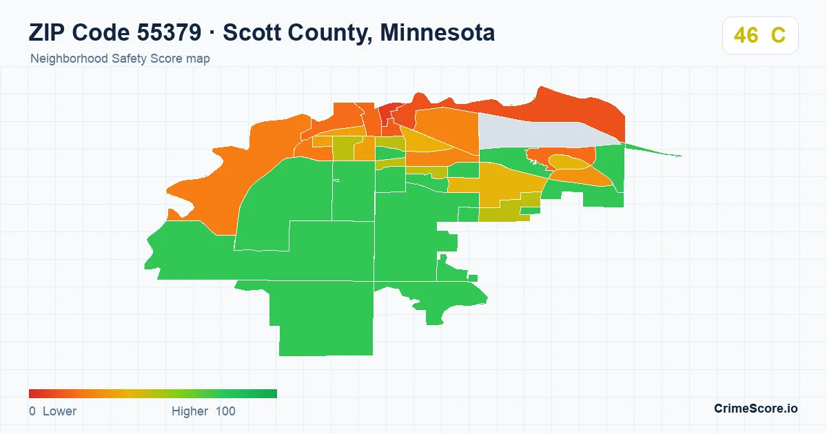 ZIP Code 55379 in Scott County, Minnesota neighborhood Safety Score map