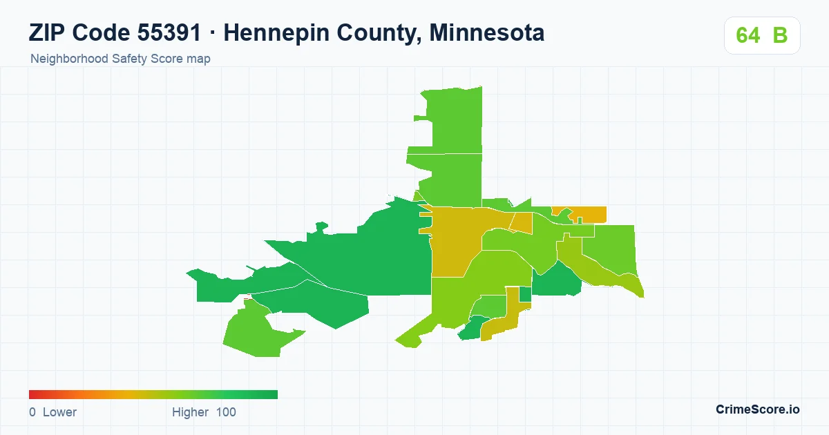 ZIP Code 55391 in Hennepin County, Minnesota neighborhood Safety Score map