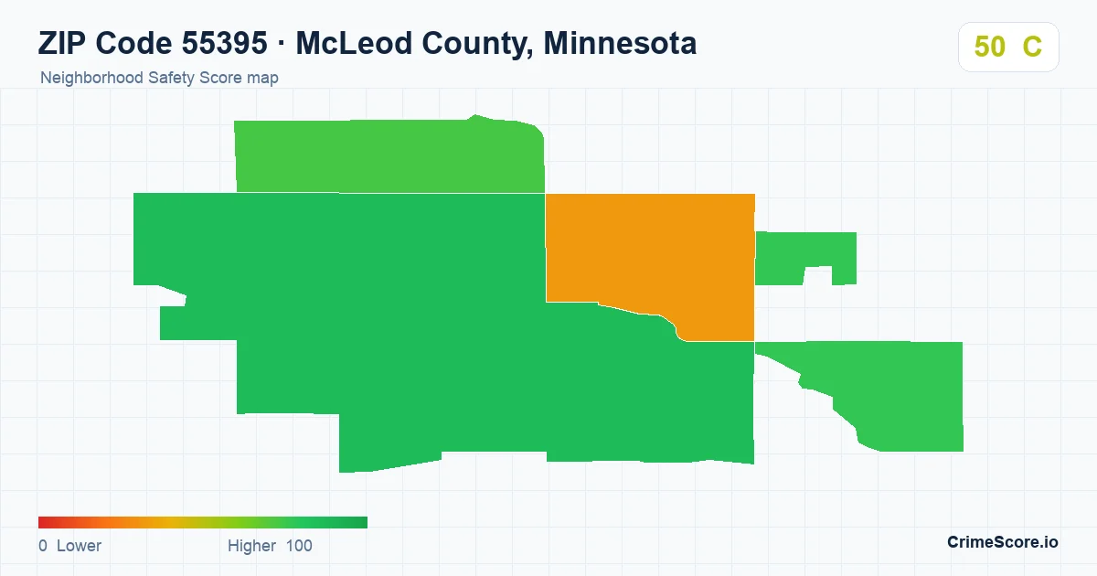 ZIP Code 55395 in McLeod County, Minnesota neighborhood Safety Score map