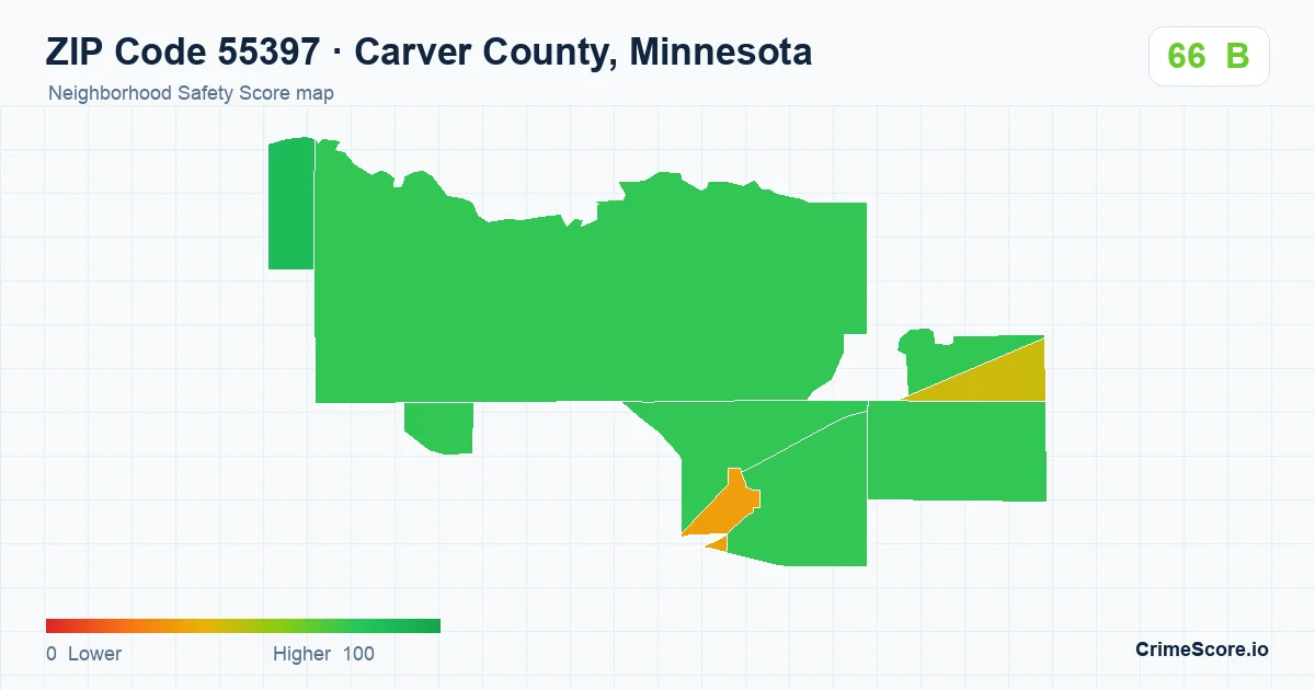 ZIP Code 55397 in Carver County, Minnesota neighborhood Safety Score map