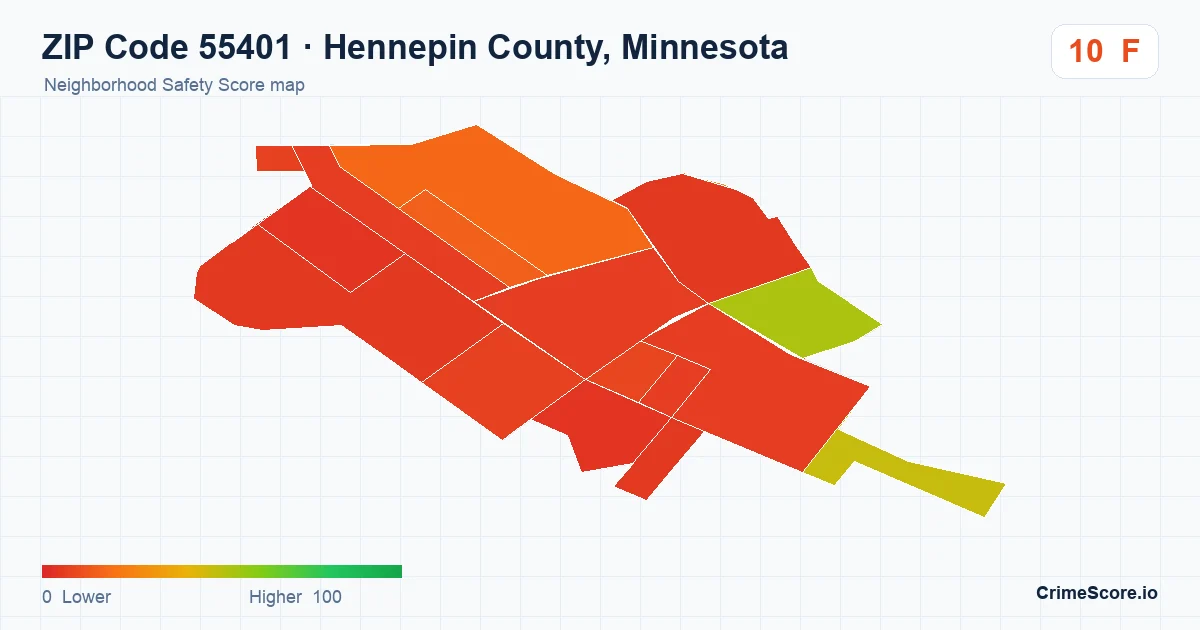 ZIP Code 55401 in Hennepin County, Minnesota neighborhood Safety Score map