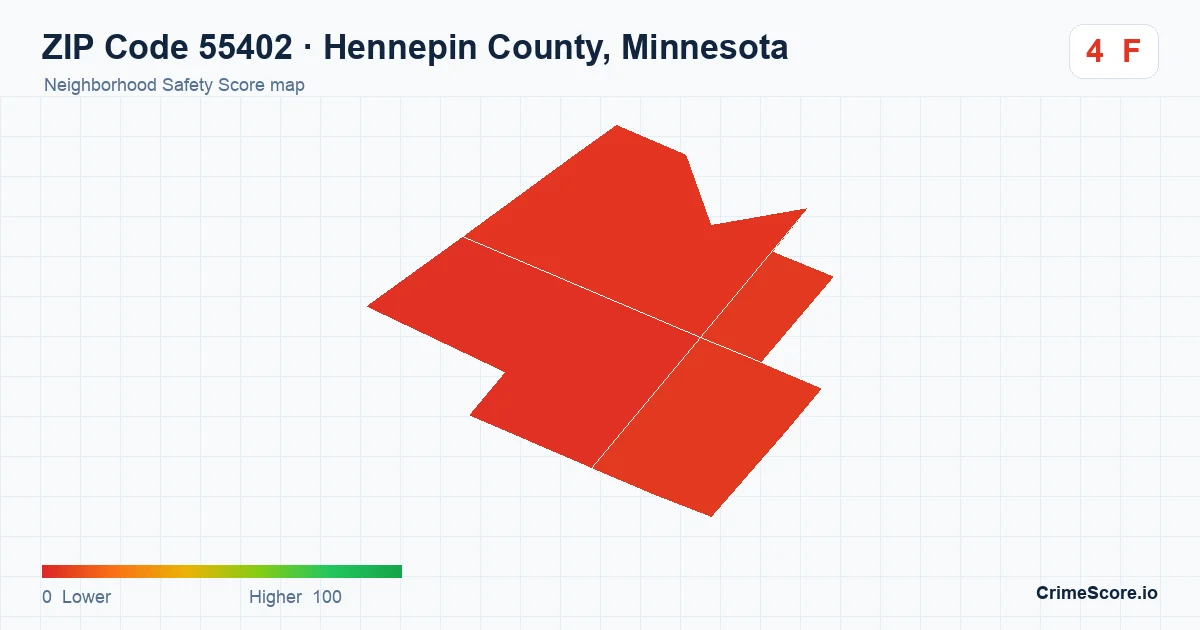ZIP Code 55402 in Hennepin County, Minnesota neighborhood Safety Score map