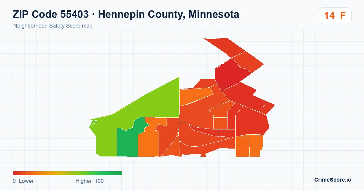 ZIP Code 55403 in Hennepin County, Minnesota neighborhood Safety Score map