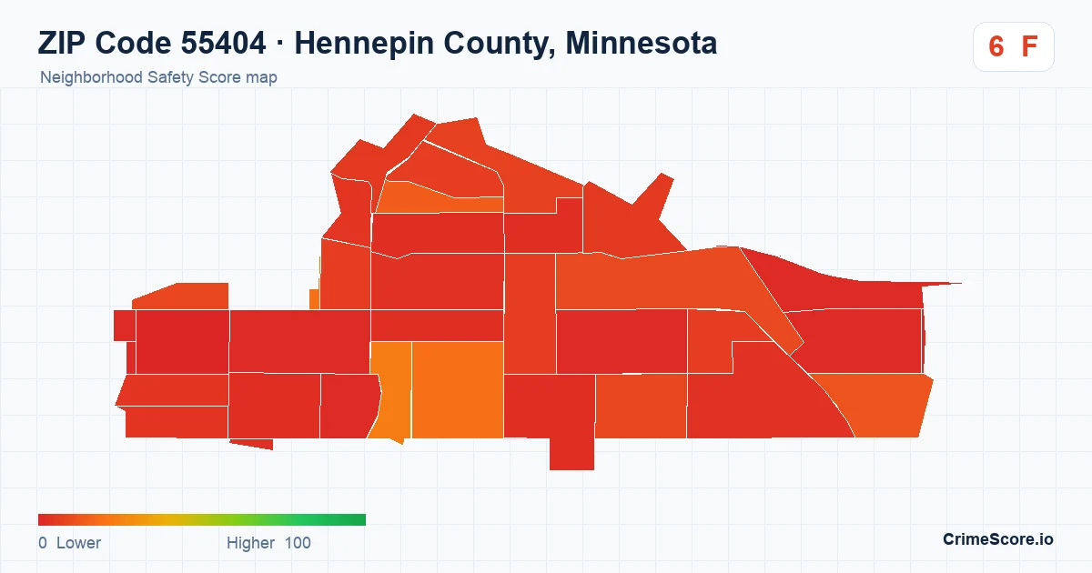 ZIP Code 55404 in Hennepin County, Minnesota neighborhood Safety Score map