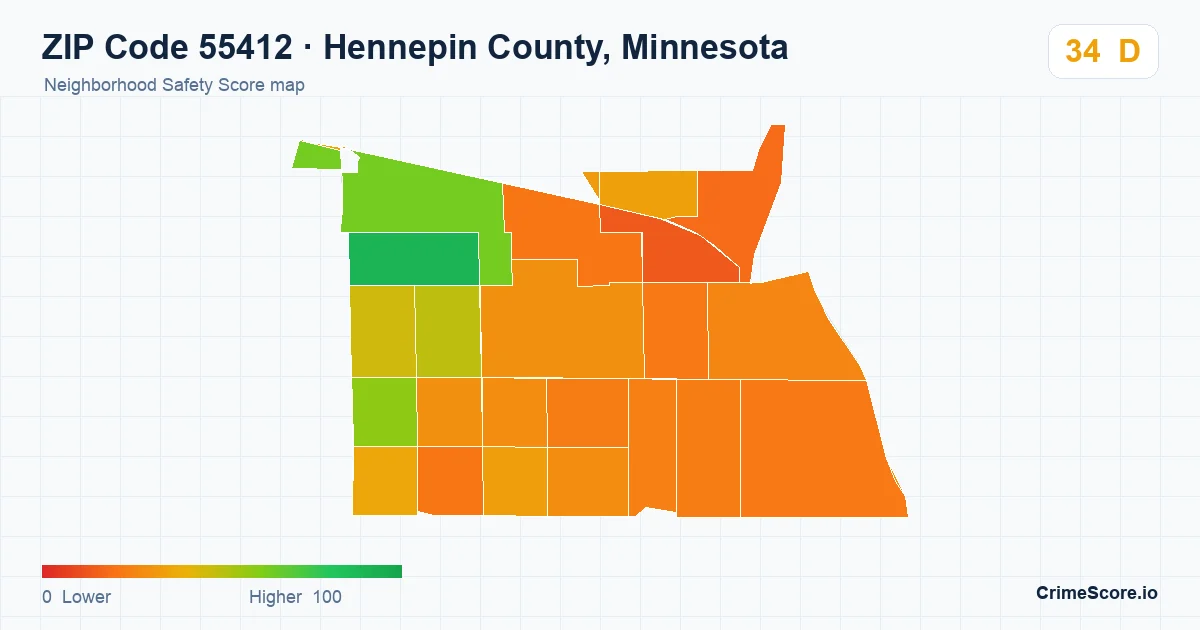 ZIP Code 55412 in Hennepin County, Minnesota neighborhood Safety Score map