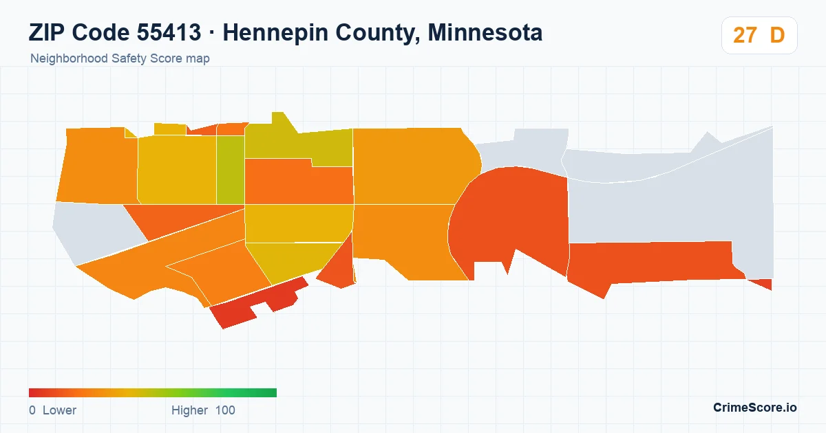 ZIP Code 55413 in Hennepin County, Minnesota neighborhood Safety Score map