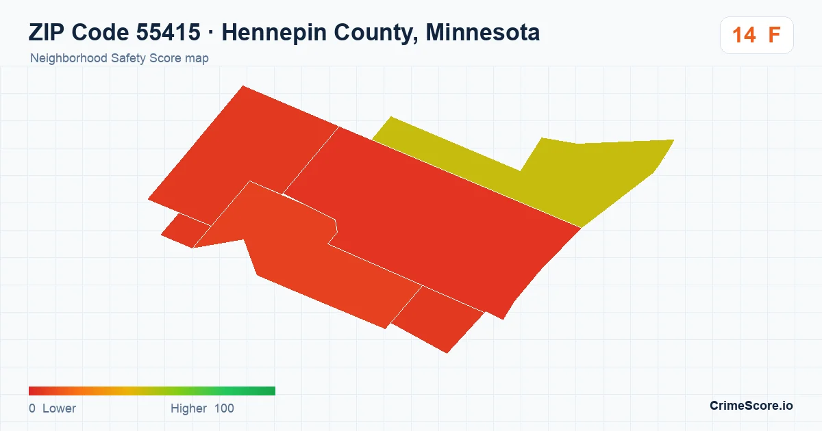 ZIP Code 55415 in Hennepin County, Minnesota neighborhood Safety Score map