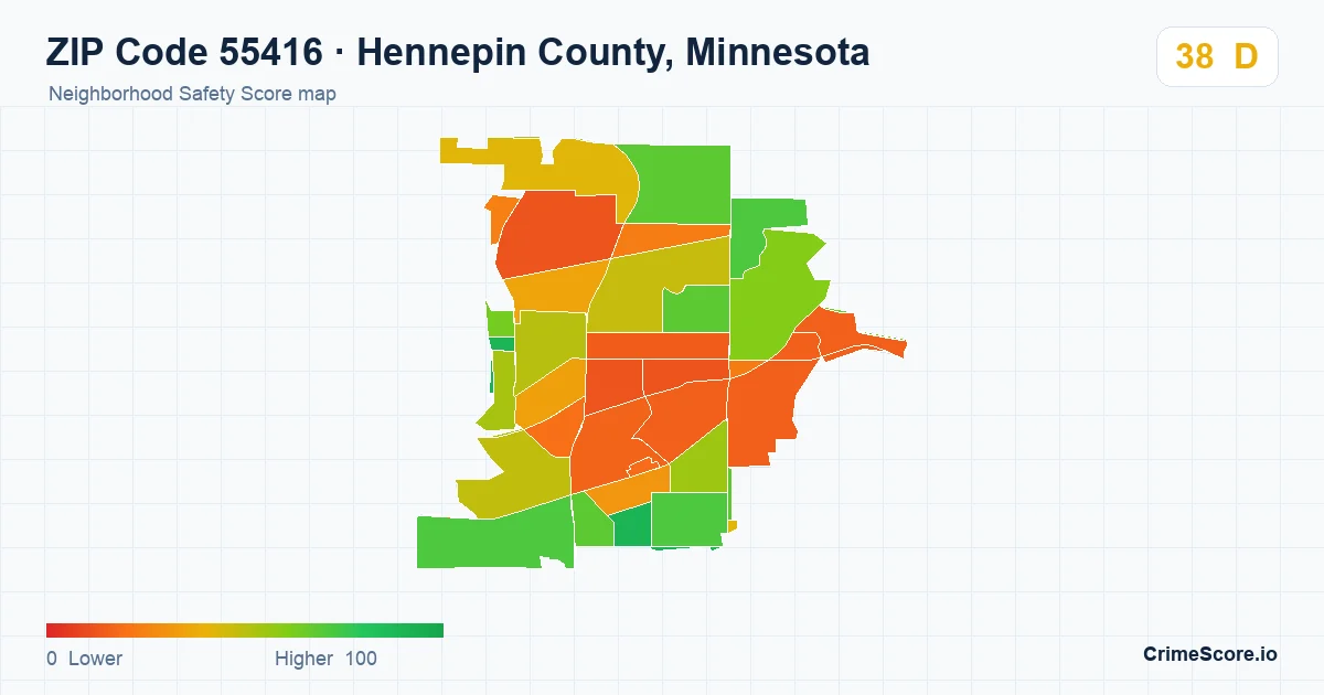 ZIP Code 55416 in Hennepin County, Minnesota neighborhood Safety Score map