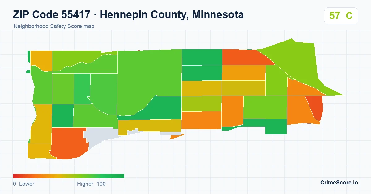 ZIP Code 55417 in Hennepin County, Minnesota neighborhood Safety Score map