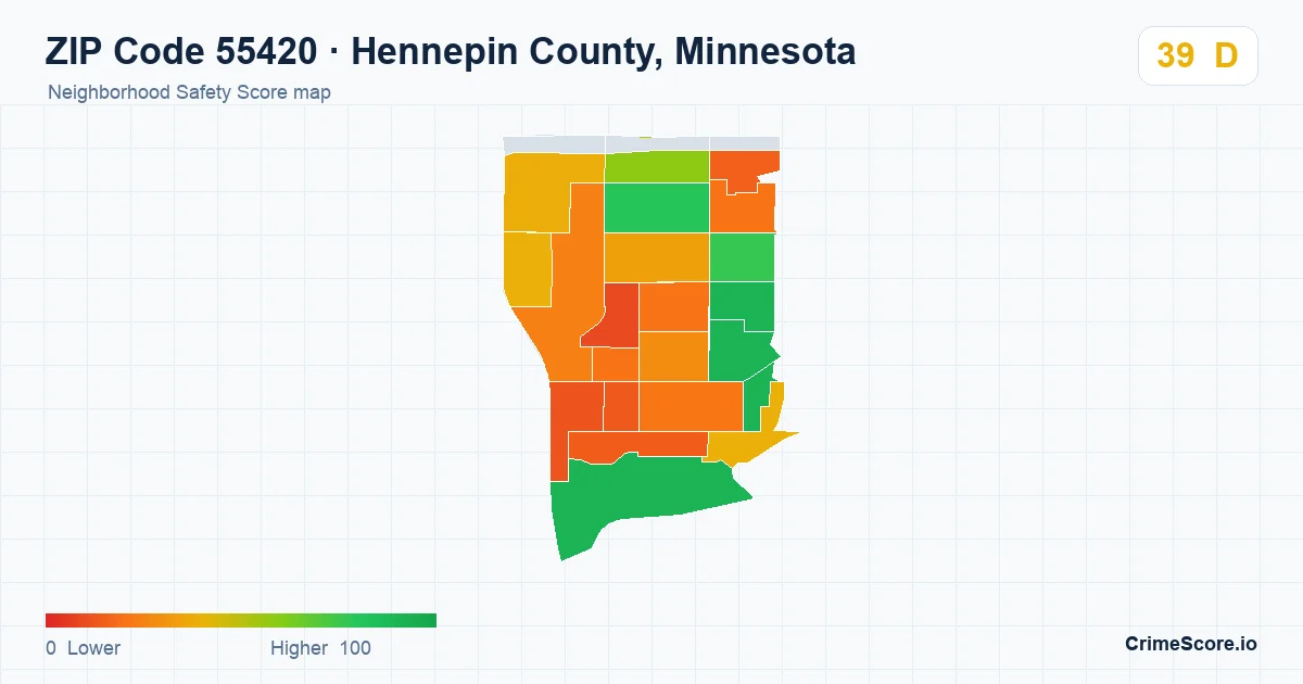 ZIP Code 55420 in Hennepin County, Minnesota neighborhood Safety Score map