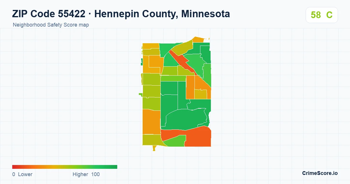 ZIP Code 55422 in Hennepin County, Minnesota neighborhood Safety Score map