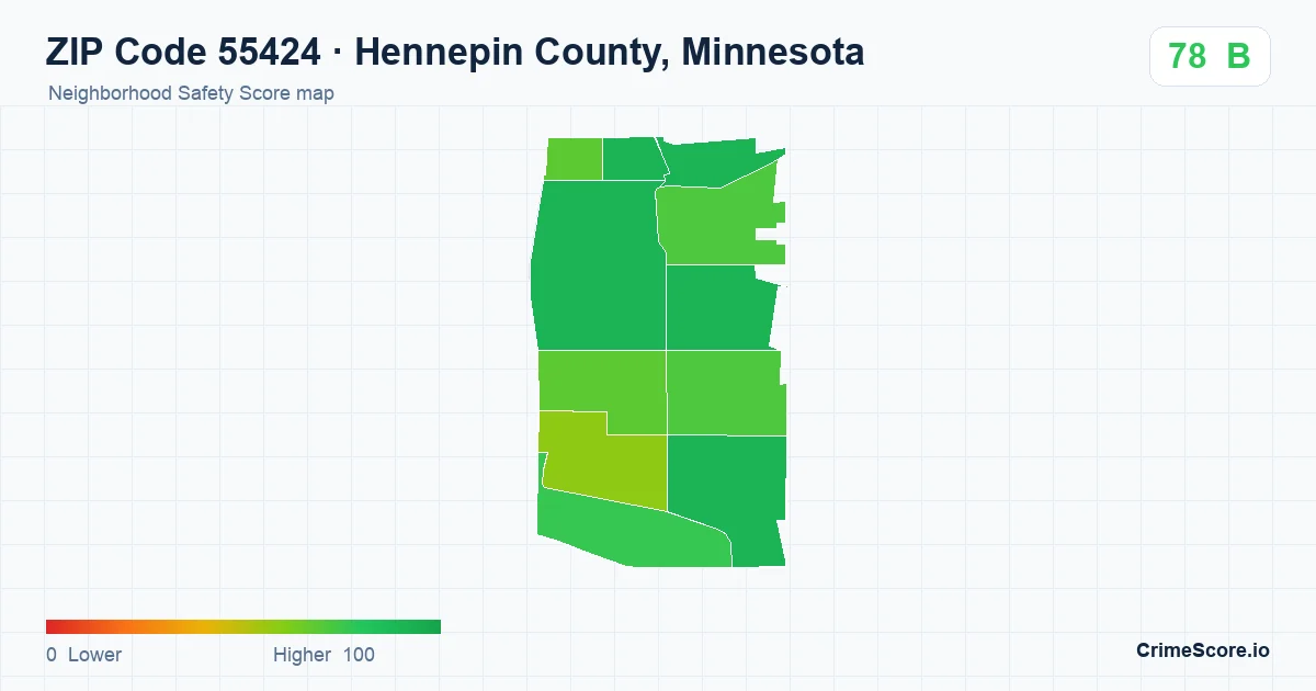 ZIP Code 55424 in Hennepin County, Minnesota neighborhood Safety Score map