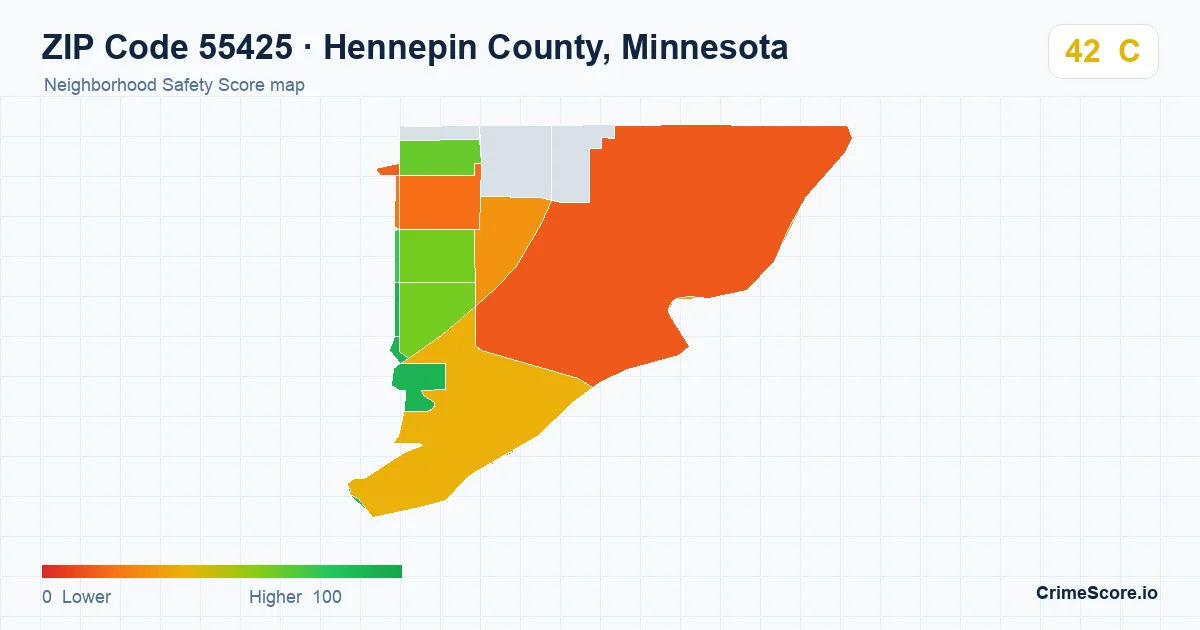 ZIP Code 55425 in Hennepin County, Minnesota neighborhood Safety Score map