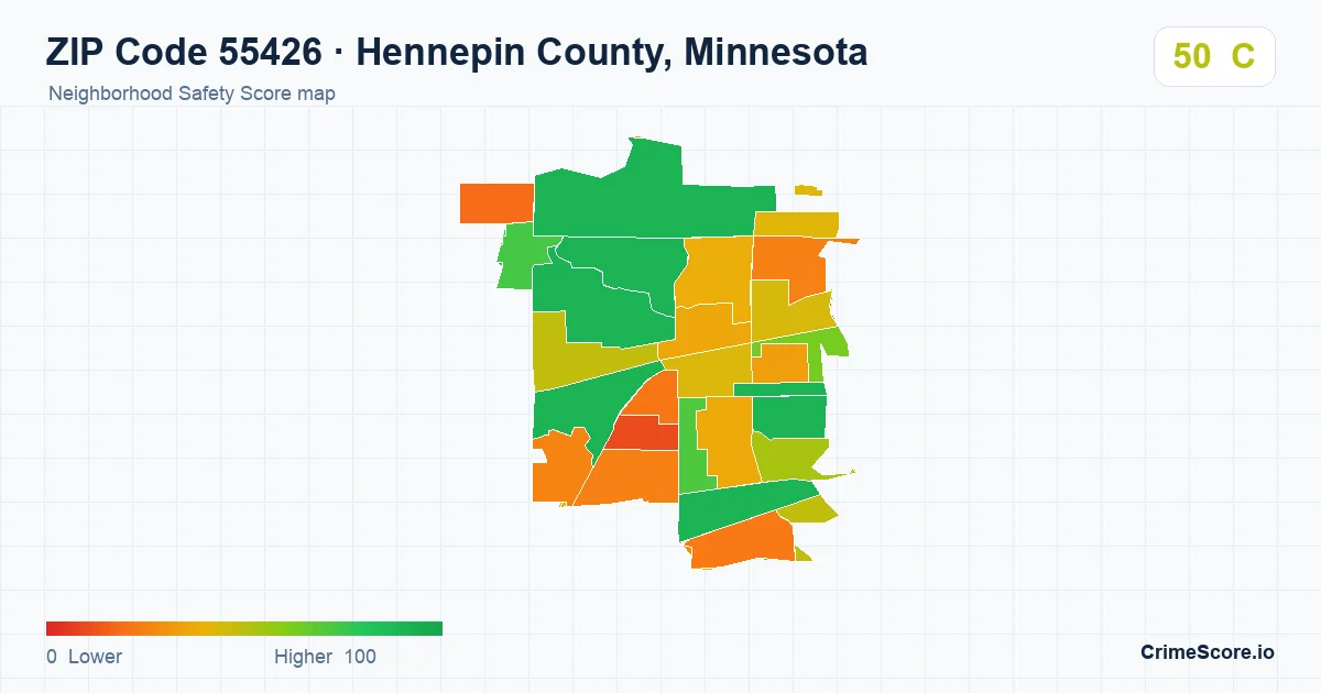 ZIP Code 55426 in Hennepin County, Minnesota neighborhood Safety Score map