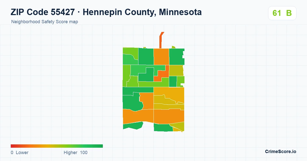 ZIP Code 55427 in Hennepin County, Minnesota neighborhood Safety Score map