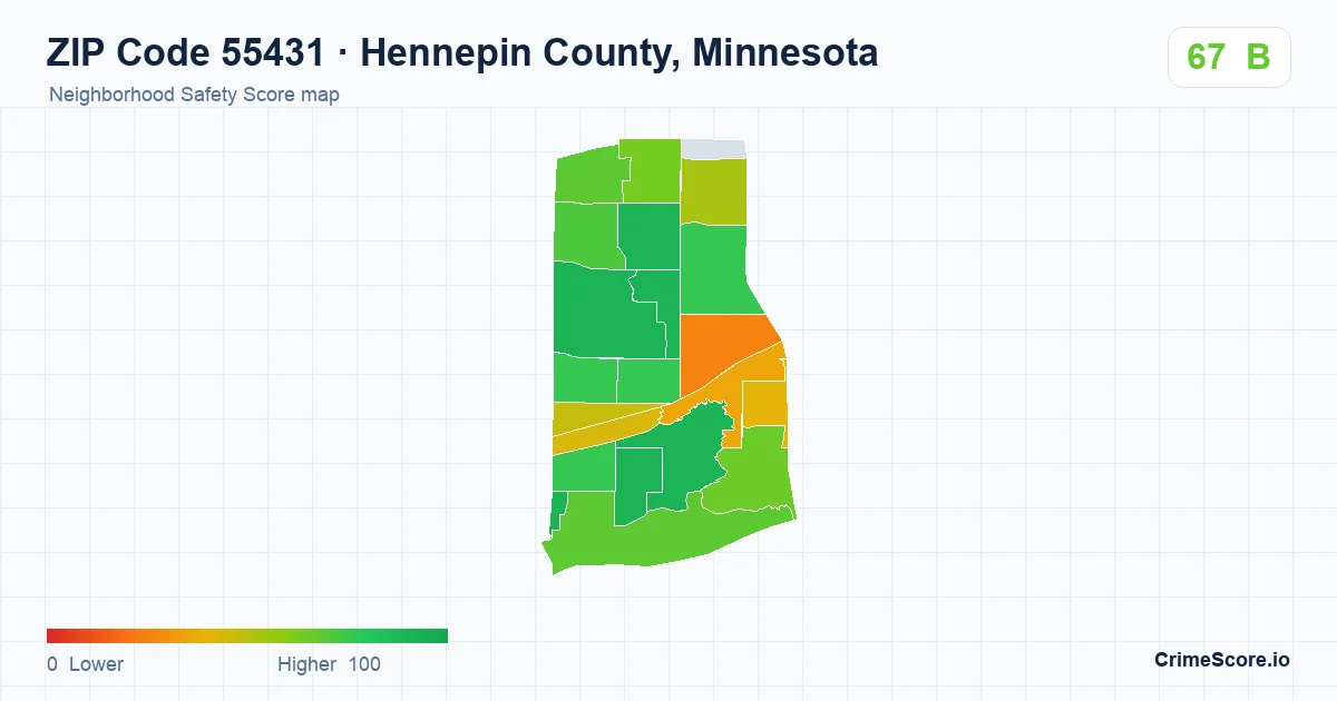 ZIP Code 55431 in Hennepin County, Minnesota neighborhood Safety Score map