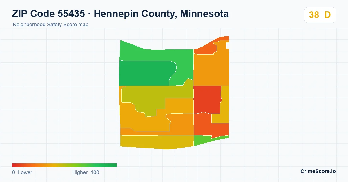 ZIP Code 55435 in Hennepin County, Minnesota neighborhood Safety Score map