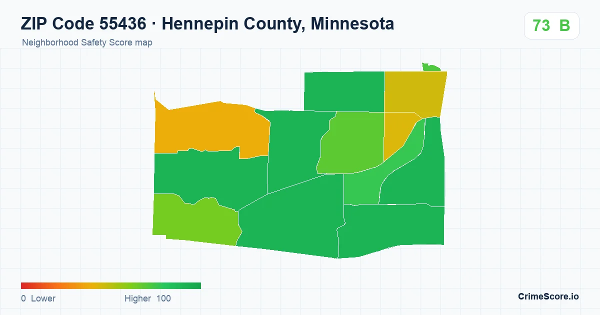 ZIP Code 55436 in Hennepin County, Minnesota neighborhood Safety Score map