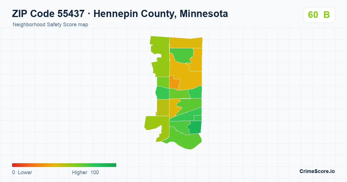 ZIP Code 55437 in Hennepin County, Minnesota neighborhood Safety Score map