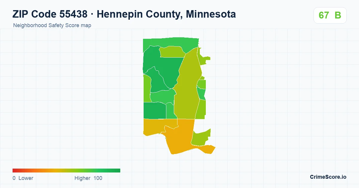 ZIP Code 55438 in Hennepin County, Minnesota neighborhood Safety Score map