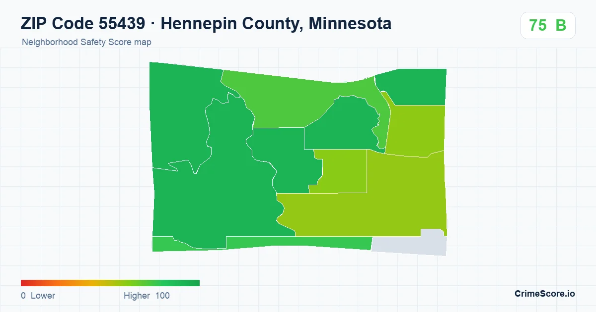 ZIP Code 55439 in Hennepin County, Minnesota neighborhood Safety Score map