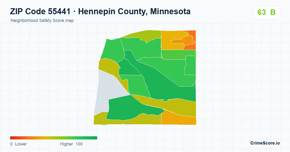 ZIP Code 55441 in Hennepin County, Minnesota neighborhood Safety Score map
